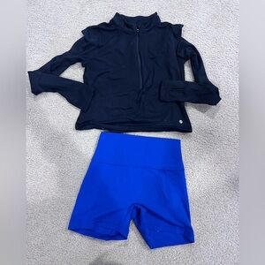Women’s XS CRZ YOGA Workout Gymwear set long sleeve biker shorts blue